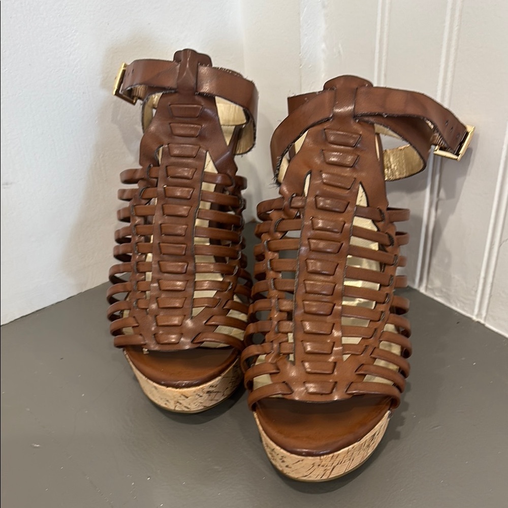 Brown Woven Leather Sandals